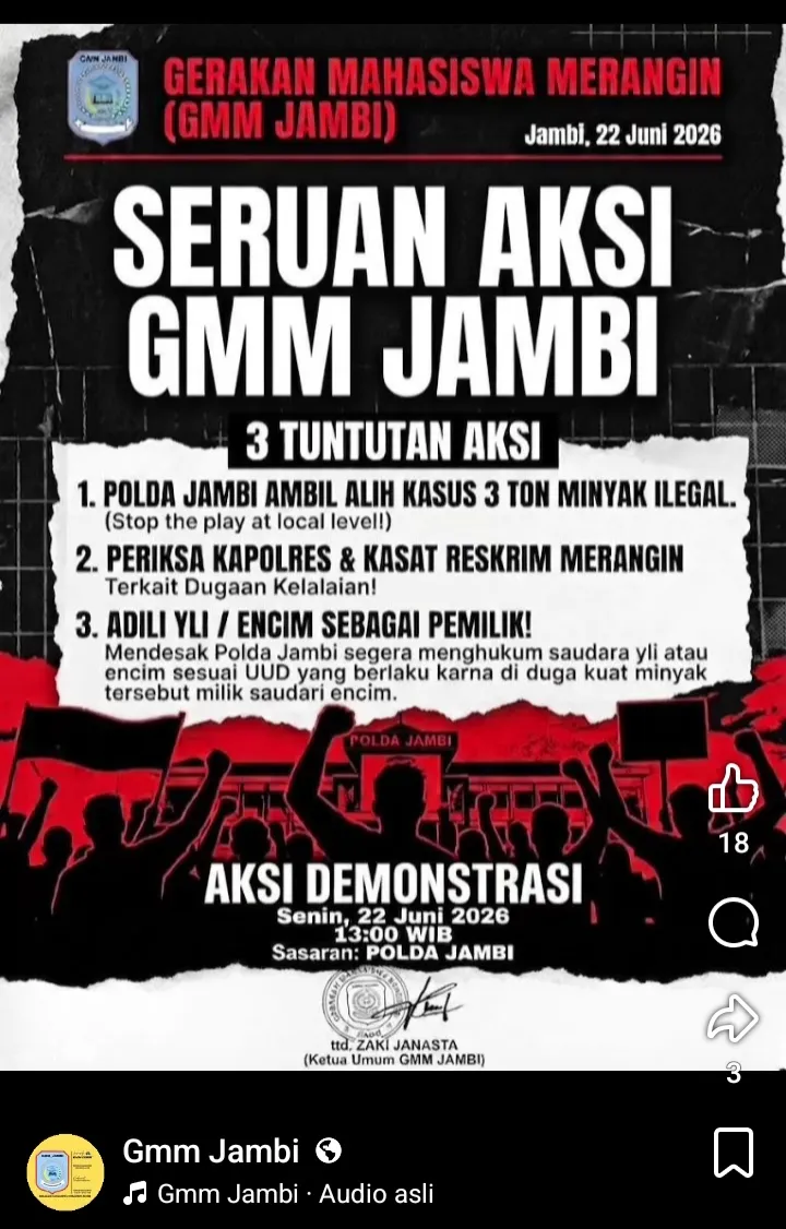 GMN Jambi Tuntun Polda Jambi Usut Tuntas Perkara di Polres Merangin 