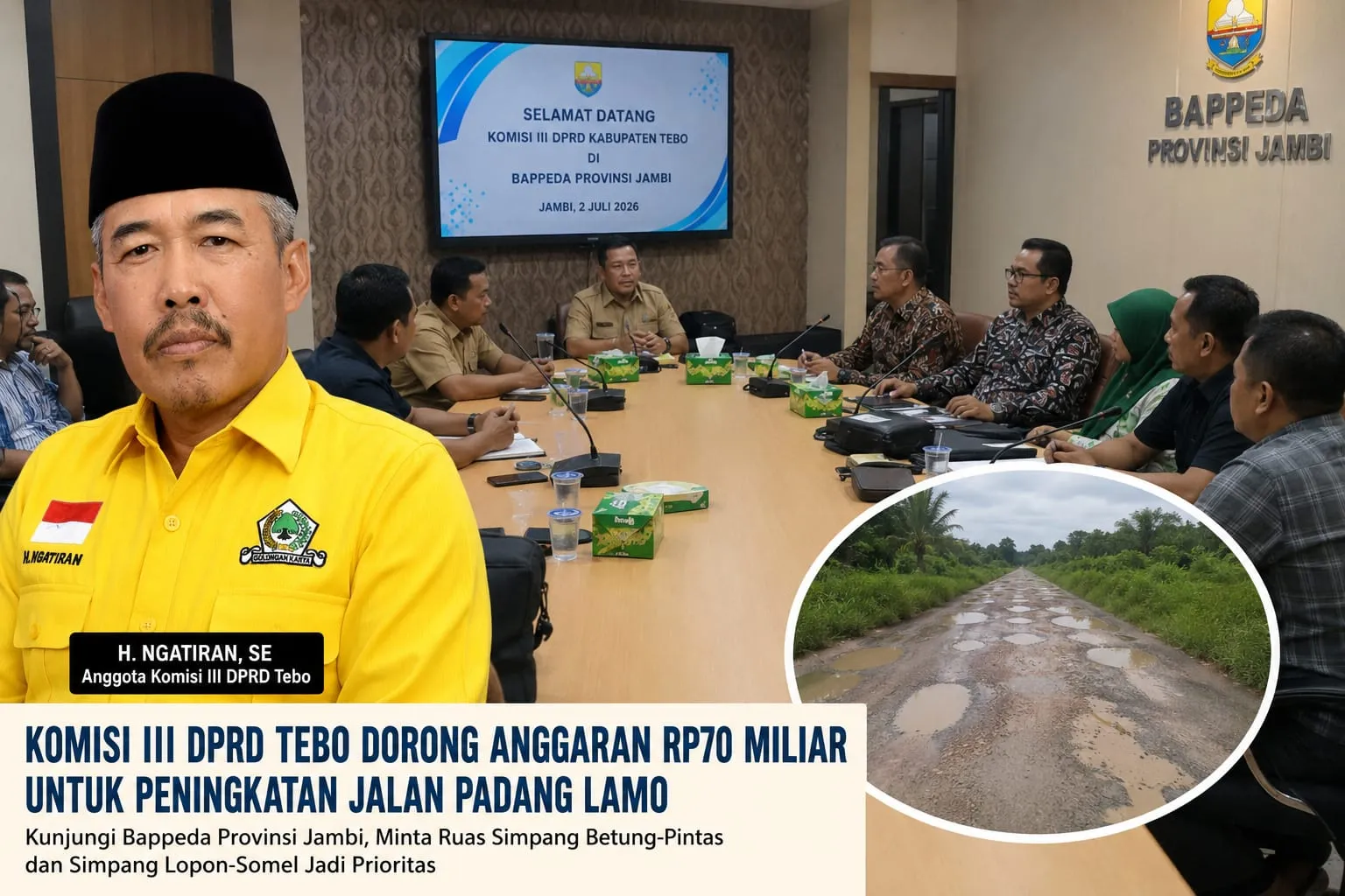 Komisi III DPRD Tebo Kawal Rp70 Miliar untuk Jalan Padang Lamo, H. Ngatiran: Jangan Sampai Dikurangi!