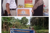 Pihak SGN Bagikan Sembako kepada Ketua PKK Bungo Antoi dan foto perbaikan jalan 