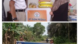 Pihak SGN Bagikan Sembako kepada Ketua PKK Bungo Antoi dan foto perbaikan jalan 