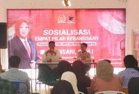 Kegiatan sosialisasi empat pilar kebangsaan di cafe Mimu Mimu di jalan kesehatan, Baru rambat kota, Pamekasan, Senin (24/02/2025).