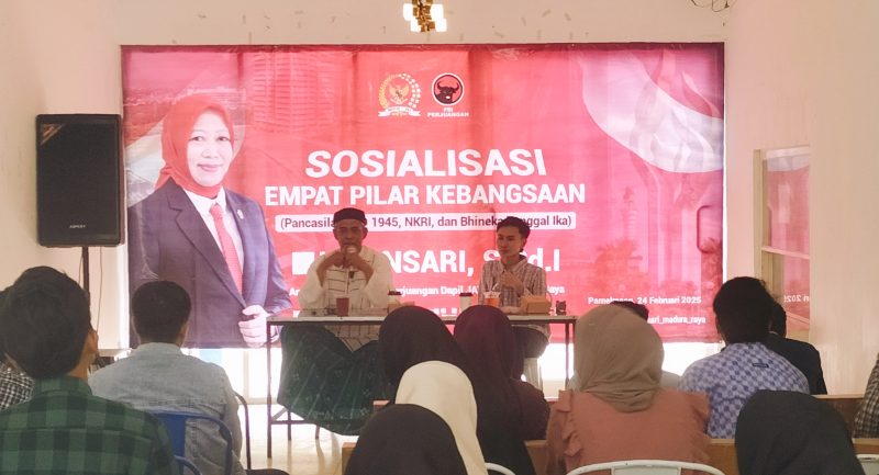 Kegiatan sosialisasi empat pilar kebangsaan di cafe Mimu Mimu di jalan kesehatan, Baru rambat kota, Pamekasan, Senin (24/02/2025).