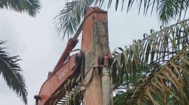 Foto Alat Berat merek Hitachi rusak Jalan aspal Batang Masumai 