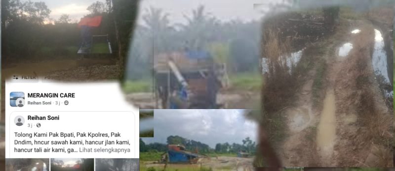 Tampak berapa kegiatan peti dan jalan petani sawah rusak hingga lumbung padi masyarakat setempat terancam tidak ada lagi