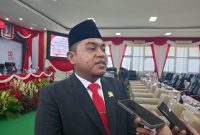 Ketua DPRD Pamekasan, Ali Masykur saat dimintai keterangan usai mengikuti pidato kenegaraan Presiden RI di Ruang Sidang DPRD Setempat, Jum'at (15/08/2025)