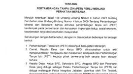 Bupati Merangin Syukur terbitkan surat edaran larangan kades BPD dan perangkat desa untuk terlibat pertambangan Ilegal masyarakat juga diminta melaporkan ke penegak hukum atau ke inspektorat 
