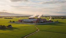 Ilustrasi pabrik rokok di tengah sawah dilindungi