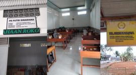 Kolase foto yang menunjukkan dua Pabrik Rokok di Lenteng, Sumenep, Terlihat papan nama PR Putri Dinadiana dan PR Air Bening Jaya