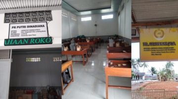 Kolase foto yang menunjukkan dua Pabrik Rokok di Lenteng, Sumenep, Terlihat papan nama PR Putri Dinadiana dan PR Air Bening Jaya