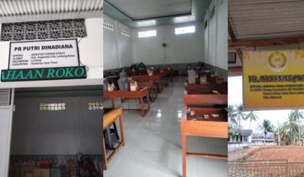 Kolase foto yang menunjukkan dua Pabrik Rokok di Lenteng, Sumenep, Terlihat papan nama PR Putri Dinadiana dan PR Air Bening Jaya