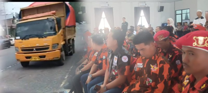 Tampak mobil batu bara melintas jalan Sumatera mengambil badan jalan hingga membuat pengendara was untuk melewati Poto pemuda Pancasila audensi bersama pemerintah 