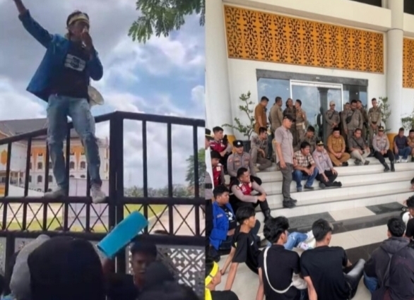 Aksi demonstrasi PMII depan kantor bupati Merangin 